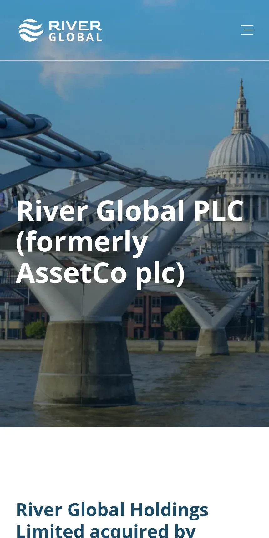 The River Global PLC website on a phone