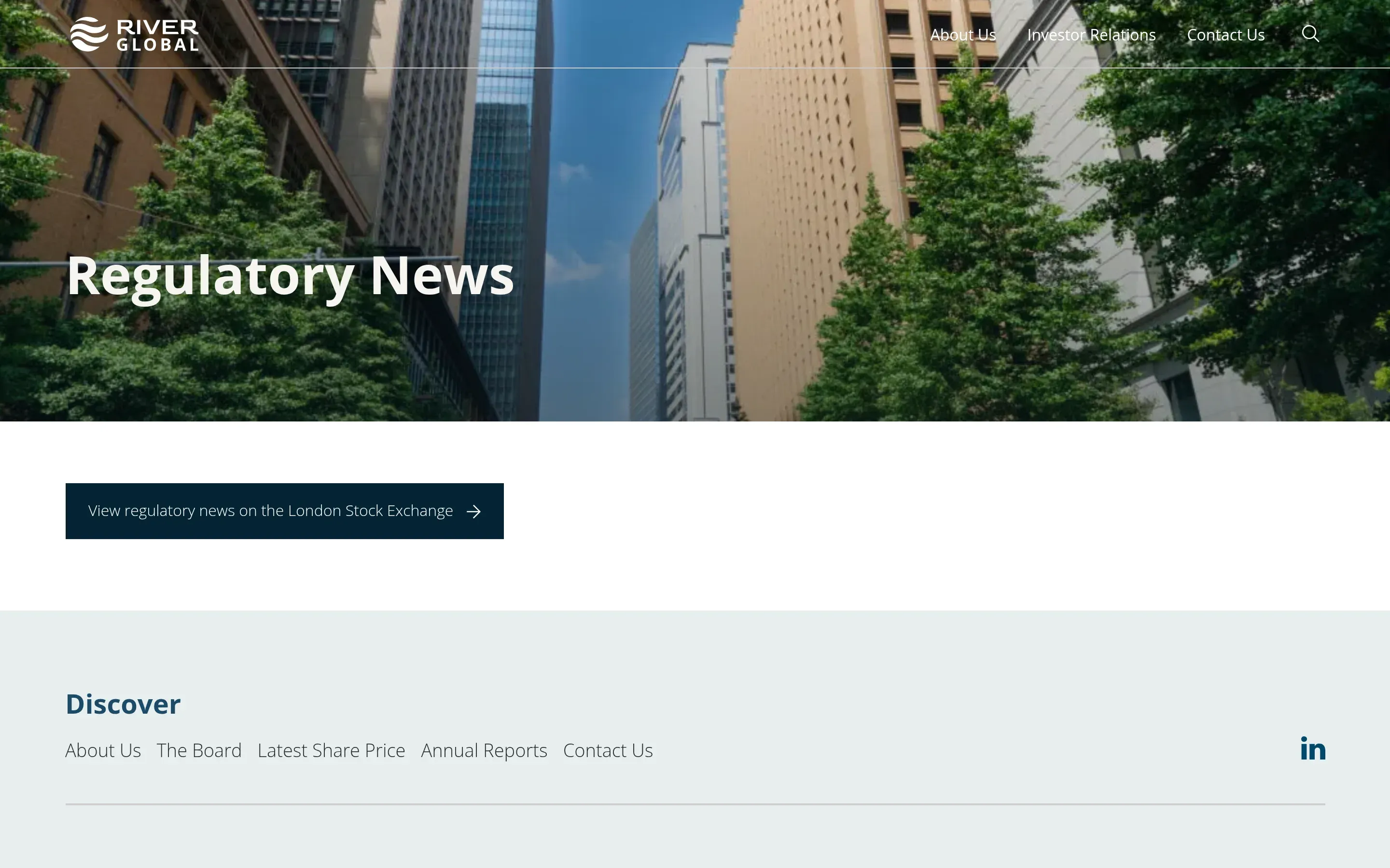 The regulatory news section of the River Global PLC website